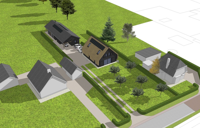 architectuur, schuurwoningen, 3D-modellering, verbeelding, landelijk gebied, Twello,