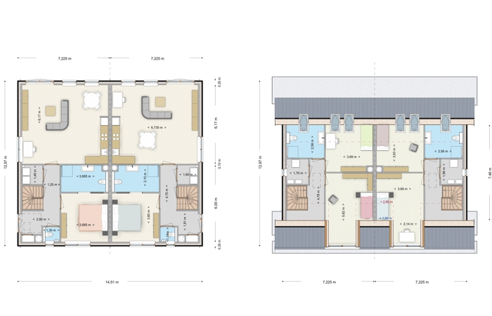 Woningplattegronden twee-onder-één-kap woningen