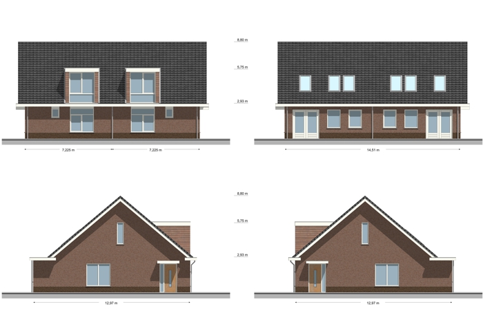 Gevelbeelden van de twee-onder-één-kap woningen