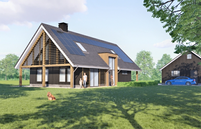 woning, architectuur, gevel, landschap, hout