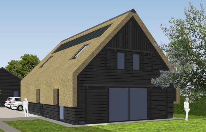 schuurwoning, architectuur, voorgevel, erfinrichting, landschappelijke inpassing